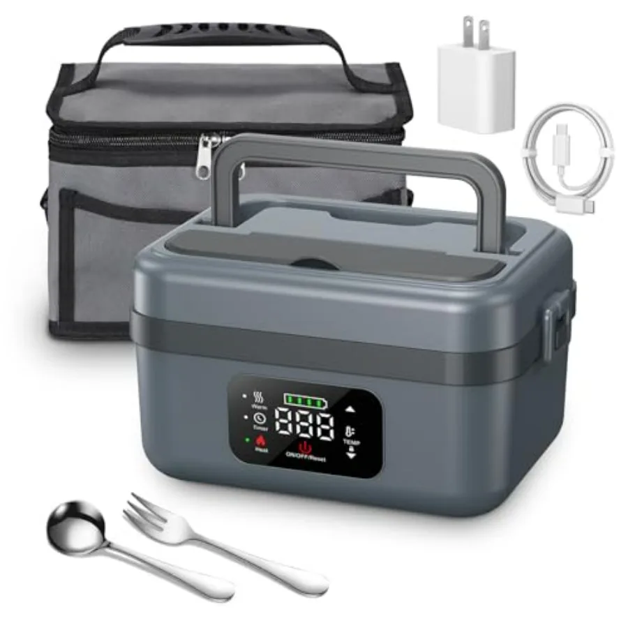 

Беспроводной электрический ланч-бокс с подогревом для взрослых, мужчин и женщин, перезаряжаемый самонагревающийся подогреватель еды на батарейках с контейнером 1 л