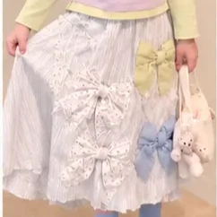Girls Suit 2026 Autumn and Winter New Childrens Wear Korean Style Girl Baby Stitching T Shirt Stripe Bow Skirt Two-piece Set