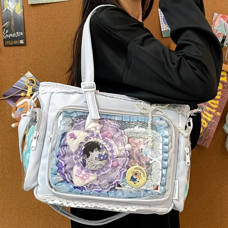 

Y2K Lace Itabag Bow Itabag Knot Tote Bag Tote Bag Japanese JK Sweet Kawaii Girl Anime Transparent High Capacity Size Itabag New