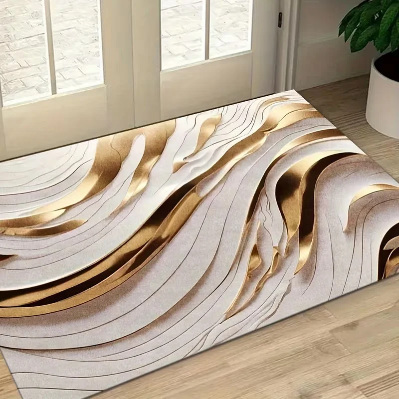 Ripple Gold White Door Mat Indoor Mat Suitable for Restaurant Themed Printed Carpet Pet Friendly Home Seasonal Decorator Carpet