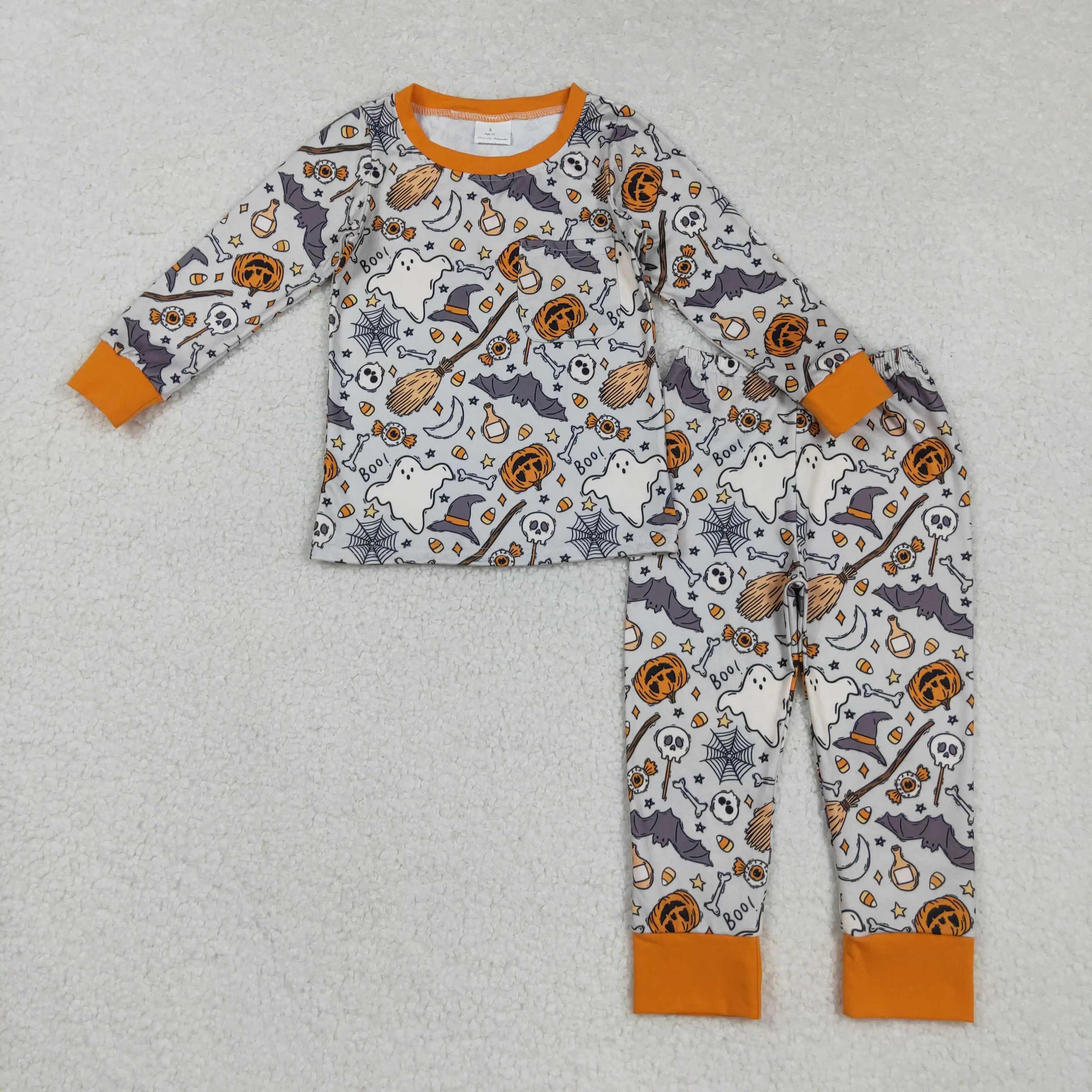 9.1y Baby Boys Halloween Clothes Pajama  Set Long Sleeve Long Pants Pumpkin Star Spider Web Candy Theme Sleepwear for Toddlers