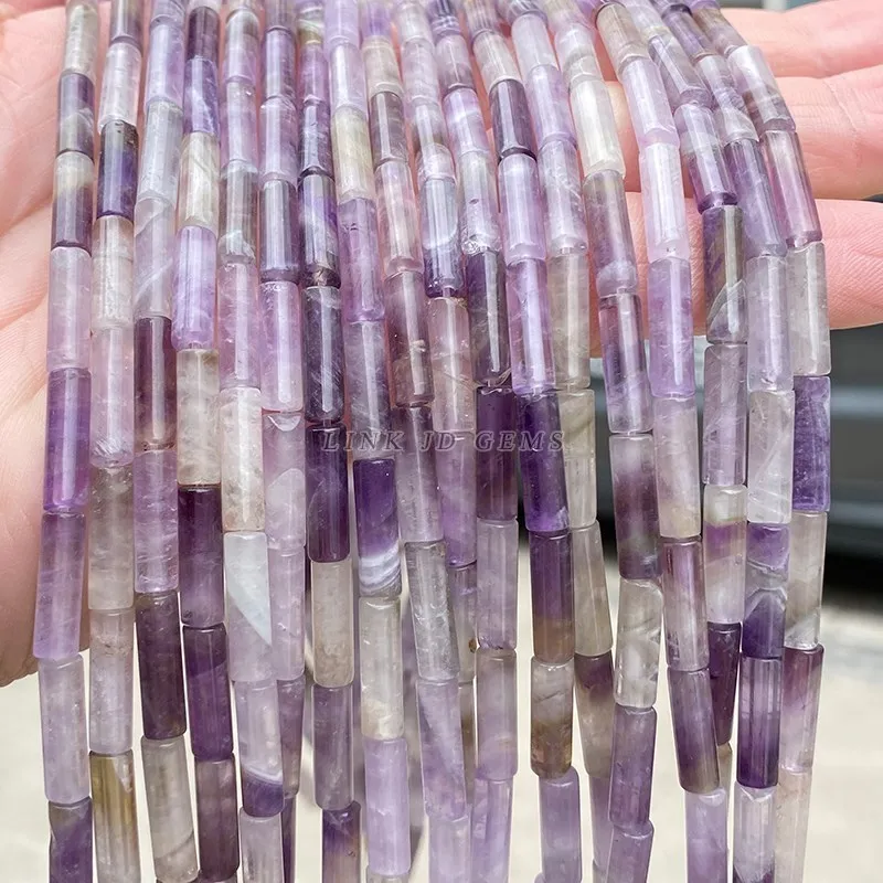 4*13mm Natural Amethyst Tube Shape Beads Loose Reiki Crystal Cylindrical Bead For Jewelry Making DIY Bracelet Earrings Accessory