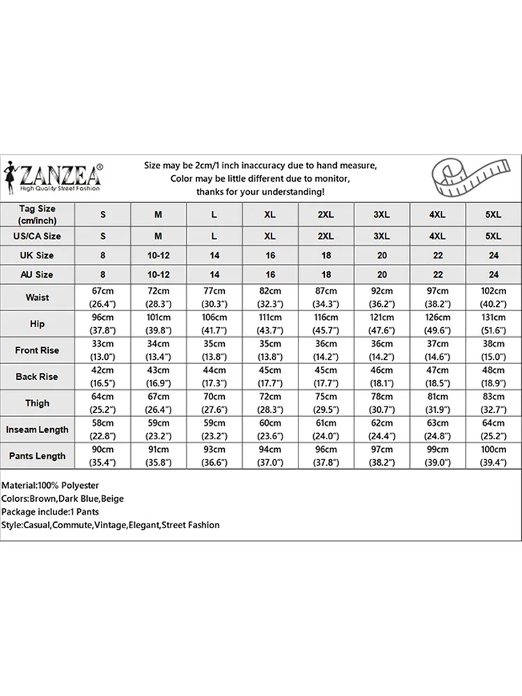 Zanzea กางเกงเอวสูงขากว้างขายาวชุดลำลองย้อนยุคกางเกง2024ฤดูร้อน MODE Korea สำนักงานมีกระเป๋า pantalon