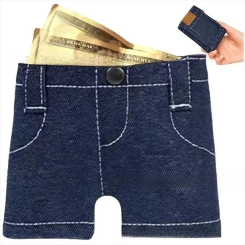 الإبداعية الرجعية البسيطة الجينز على شكل المحفظة ضئيلة حجم صغير جيب السراويل حامل بطاقة Bifold المحمولة طوي تغيير مفاتيح حقيبة #4