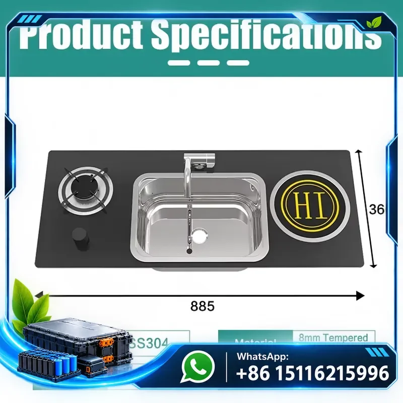 RV integrated kitchen combination, double cooking area, integrated sink, shockproof, suitable for RVs, RV boats, marine RVs,