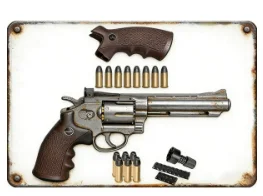 Vintage Distressed Tin Sign Dan Wesson Silver Revolver Decorative Painting Military Enthusiast Garage Shooting Range Bar Wall