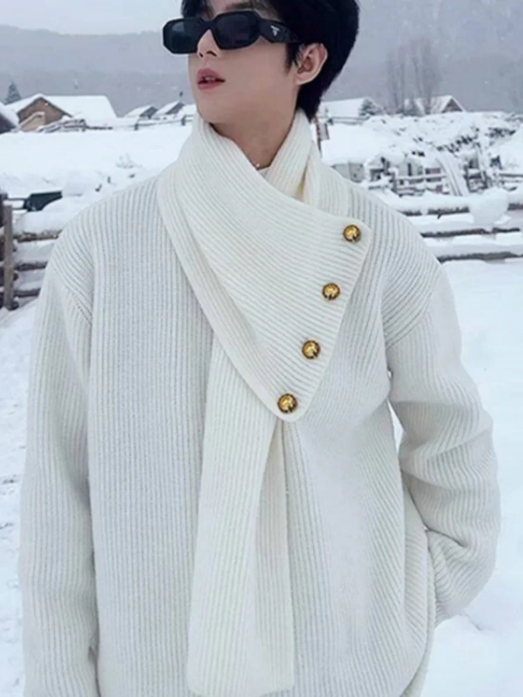 

Утепленный мужской вязаный свитер с высоким воротником, зимний теплый повседневный свободный крой, с длинными рукавами, однотонный, в американском стиле.