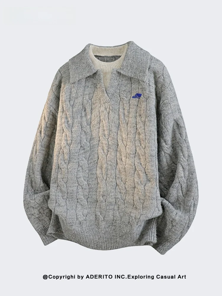 

Мужской вязаный свитер Thiened Lazy Style с V-образным вырезом, повседневный свободный крой, зимний модный пуловер из смесового полиэстера с длинными рукавами