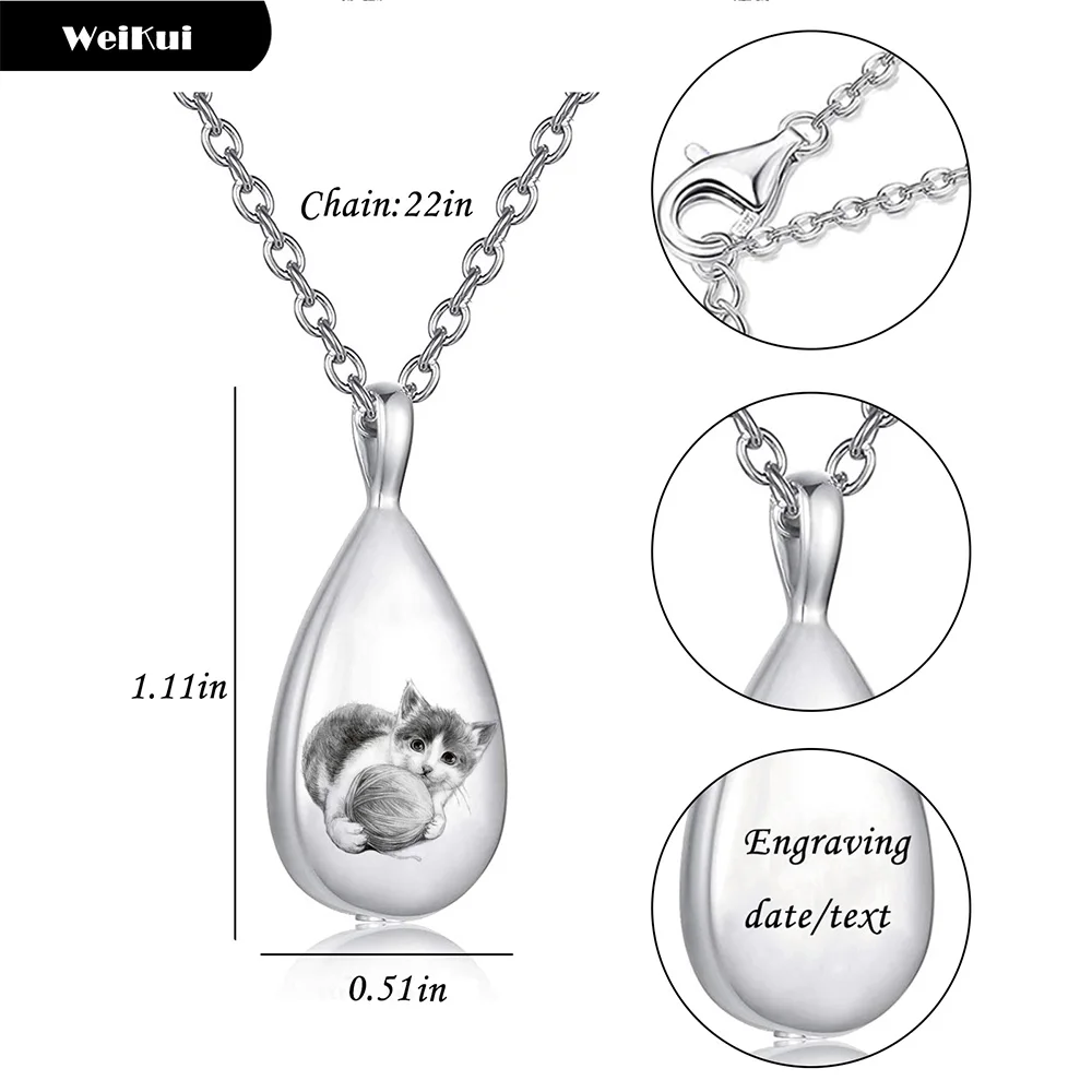 Customized Photos Teardrop Urn Necklace for Ashes Simple Cremation Jewelry Keepsakes Memorial Jewelry for Women Gift