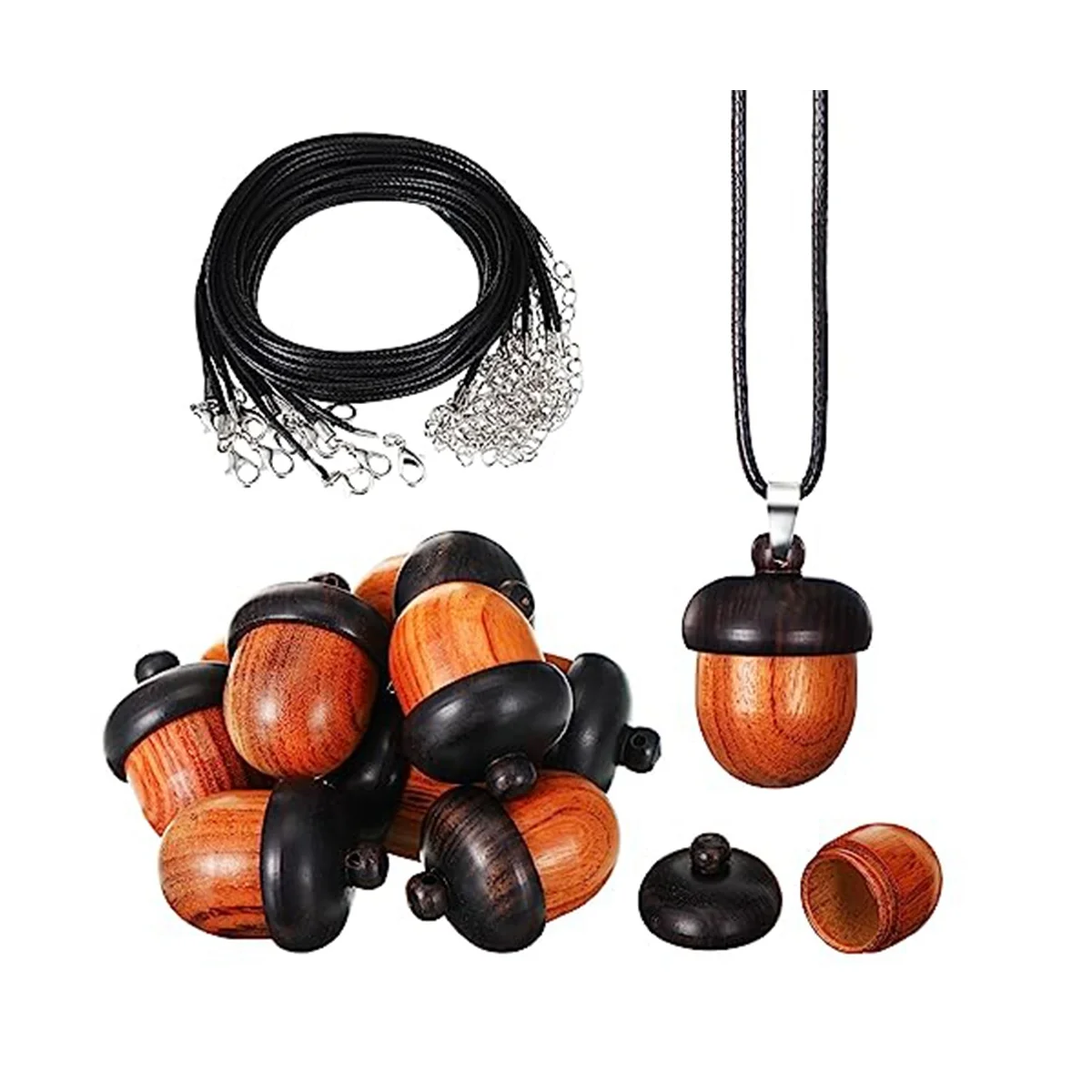 

10 Pcs Wood Nut Acorn Pendant Wood Acorn Charms with 10 Pcs Black Waxed Necklace Cord for DIY Accessories Pendant