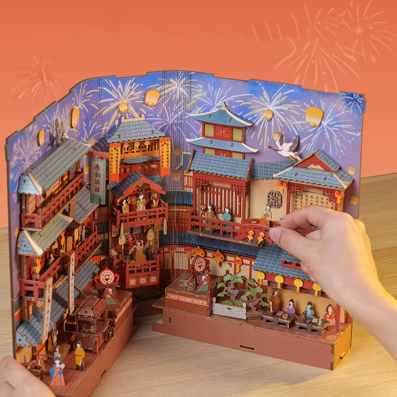 DIY Houten Boekenhoekje Plank Insert Kit Tang-dynastie Gedichten Boekensteun Miniatuur Model Kits Boekenplank voor Vrienden Verjaardagscadeaus