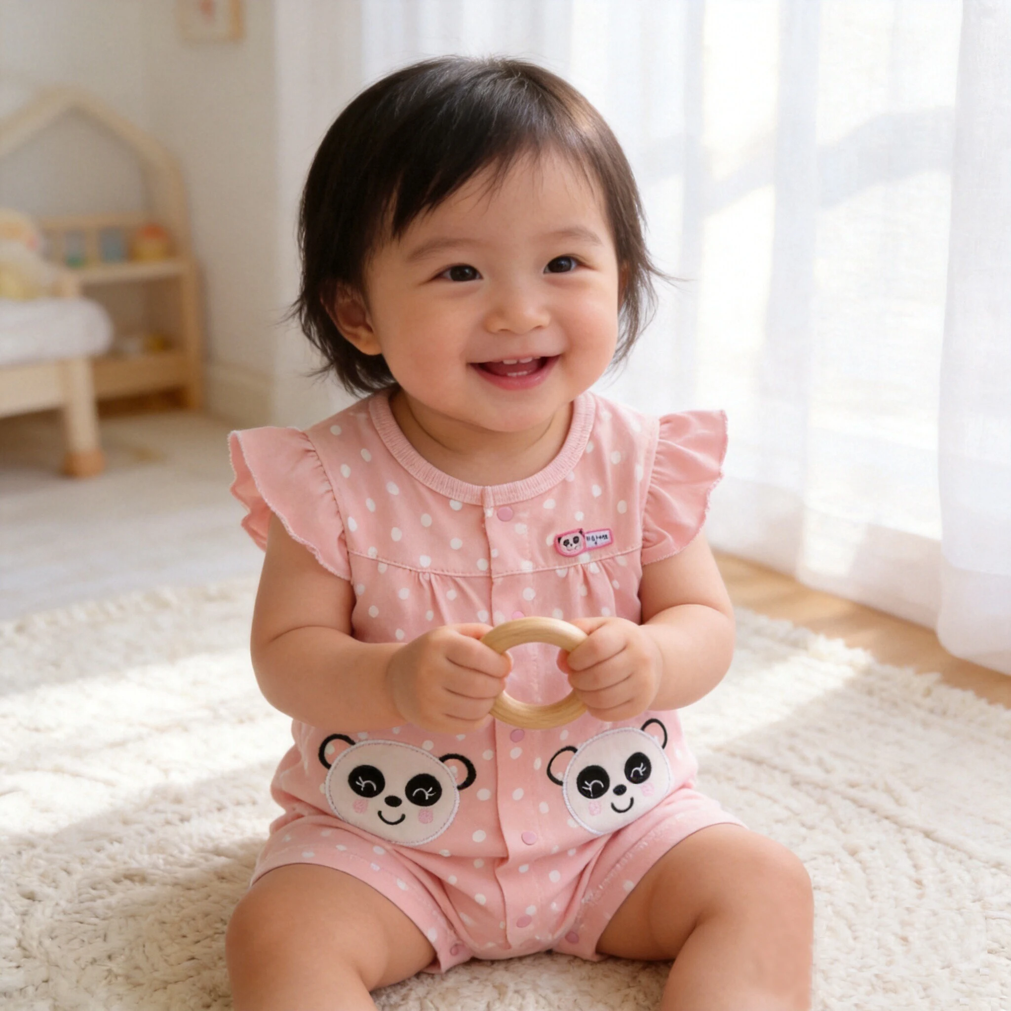 Pakaian Bayi Perempuan Katun Tipis Murni untuk Bayi Perempuan 3-6-9 Bulan Pakaian Putri Warna Pink Musim Panas Lengan Pendek Pakaian Lucu