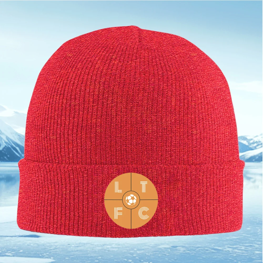 Emblema de fútbol con letras, diseño de círculo naranja, gorro de punto Unisex para hombres y mujeres, gorro, Jersey, gorro térm