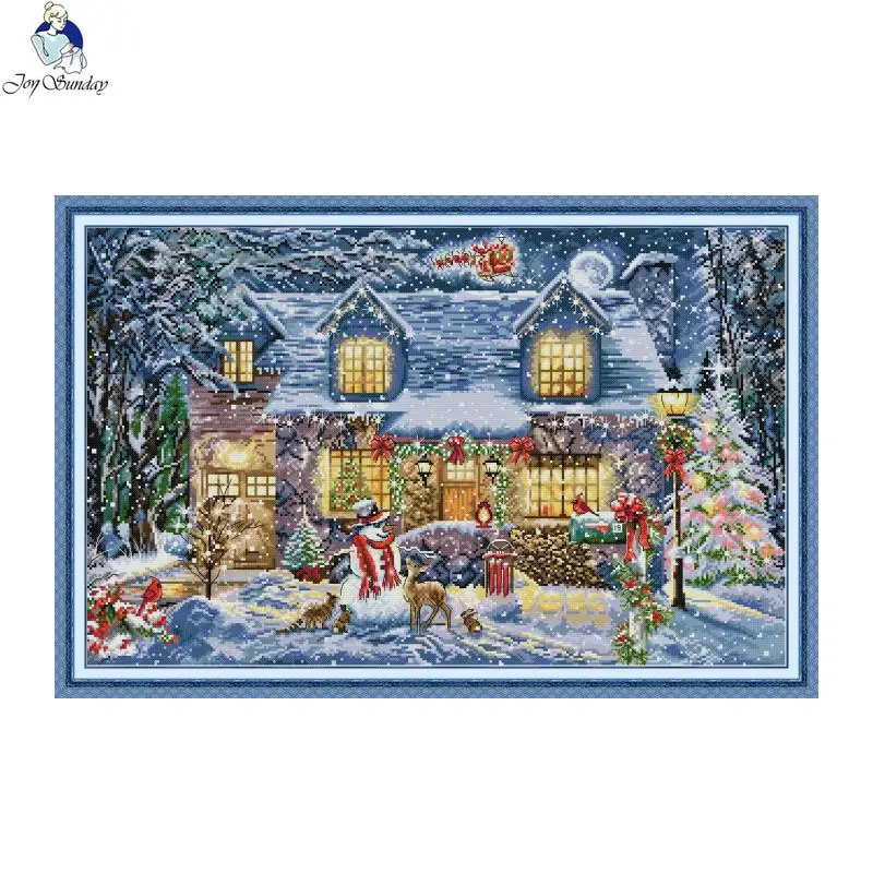 Christmas Eve Glow Scenery Pattern Cross Stitch Aida 14CT 11CT Sail Fabric Embroidery Stitching Needle and Thread Bag Home Decor