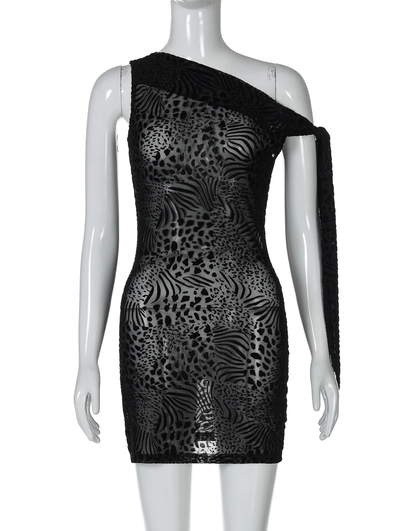 Gtpdpllt Durchsichtiges Mesh-Sexy-Minikleid für Frauen, Robe, durchsichtig, beflockt, ärmellos, rückenfrei, figurbetont, Clubkleid, elegant