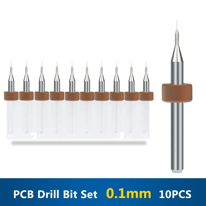 10pcs PCB Micro Drill Bits Milling Cutter Set 0.1mm Print Circuit Board Drill Bit 3.175mm Shank Carbide CNC Router Bit