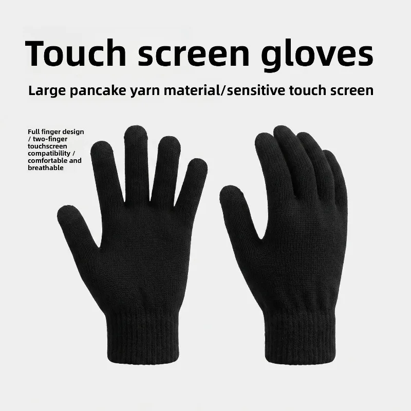 Soft Women Autumn Winter Thickened Plush Knitted Touchscreen Riding Gloves with Warm Fleece Lining and Pineapple Pattern