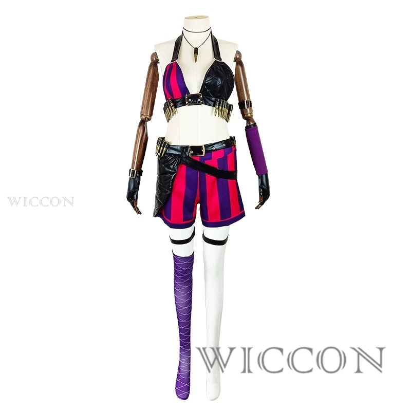 Anime LOL Arcane Jinx Powder Cosplay Costumes Wig Shorts Women Hairdecor Pow-Pow Anime Game Halloween Party Roleplay