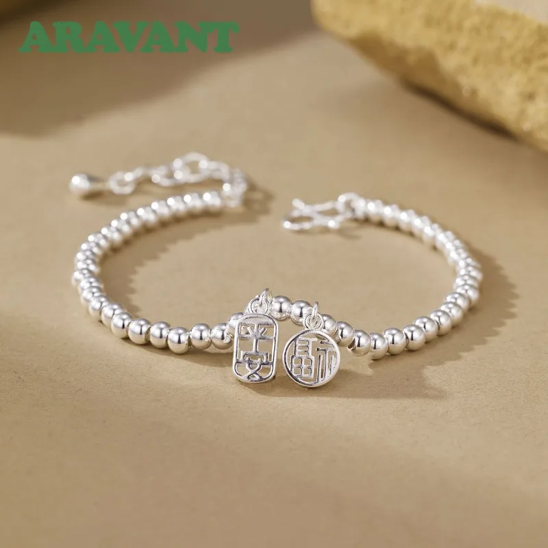 ARAVANT 925 Sterling Silver Bead Pendants Bracelets Chains For Women Fashion Jewelry