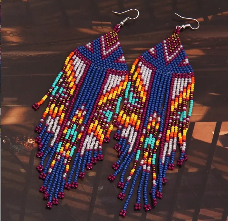 Fringed earrings  Hand woven  fashion  fish tail  Serpentine  babysbreath  alloy  Beading  female  Bohemia  Rice bead earrings