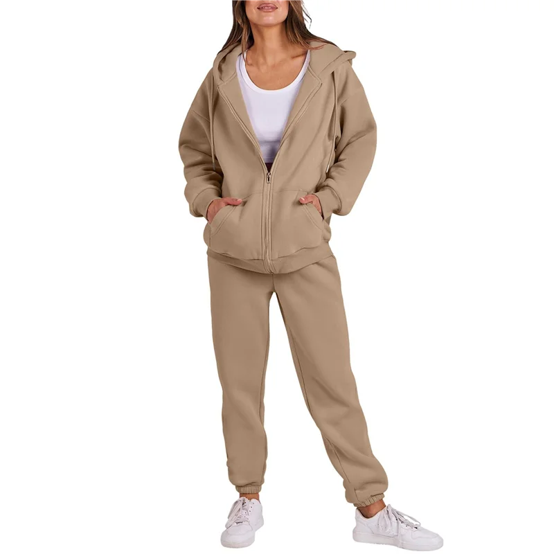 

Women Zip Up Hoodies Long Sleeve Solid Color Fall Casual Fashion Jackets With Trousers Set