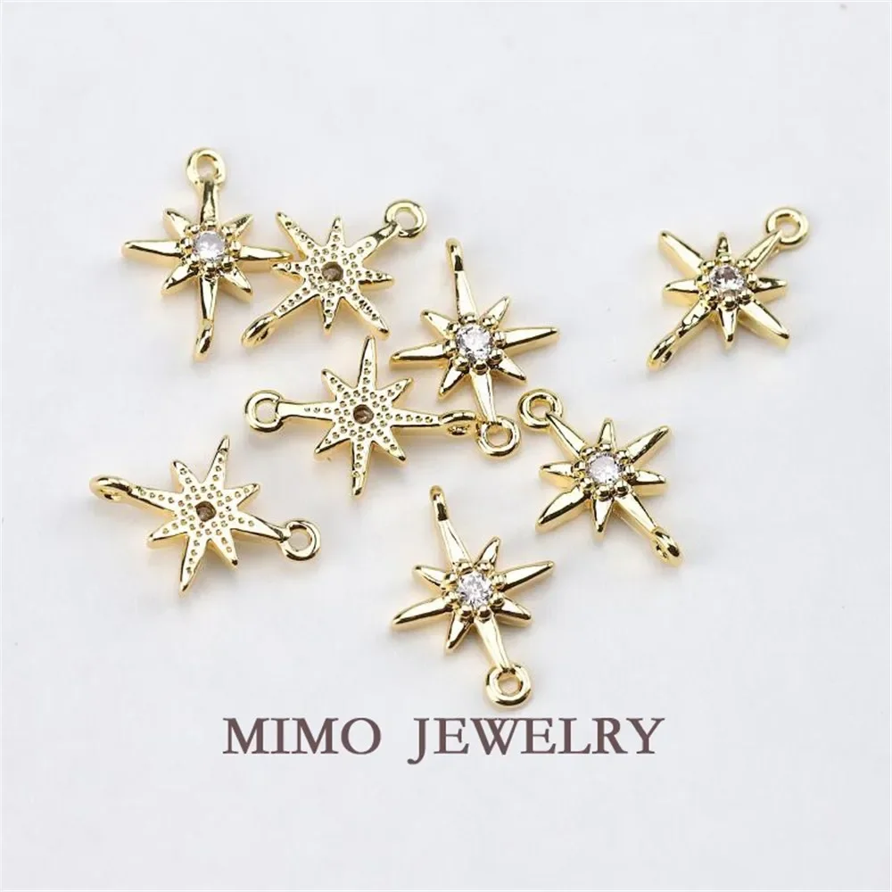 

Color-preserving gold-plated Eight Star micro-inset zircon double hole connection pendant DIY accessories