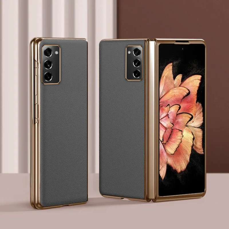 

Чехол для телефона с гальваническим покрытием из искусственной кожи с узором личи для Samsung Galaxy Z Fold 6 5 4 3 Fold6 Fold5, защитный чехол