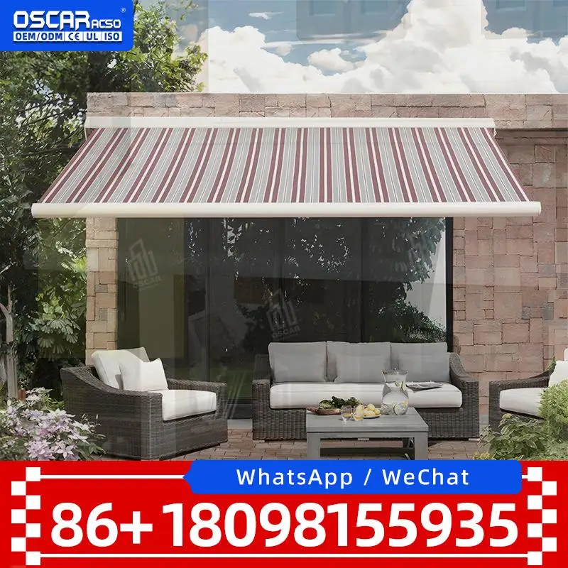 Retractable Aluminum UV Protection Electric Awning Waterproof PVC Fabric Full Cassette for Balconies Outdoor Patio Garden Retrac