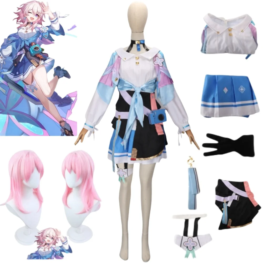 March 7th Cosplay Costumes Game Honkai Star Rail Pink hair Blue Dress For anime expo Popular Game Character