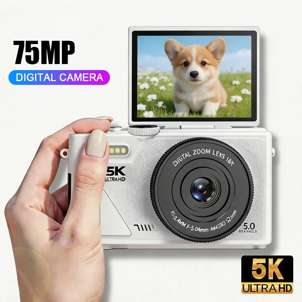 HD 5K Retro Digital Camera 75MP Photography Camera Video Camcorder For Vlog Girl Student Adult Entry Level Screen Flip Camera