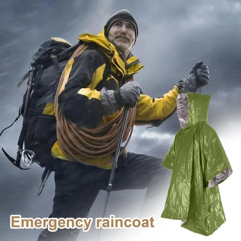 معطف واق من المطر للتخييم مقاوم للماء في حالات الطوارئ في الهواء الطلق متعدد الوظائف ملابس عاكسة معدات التخييم Survie المشي لمسافات طويلة