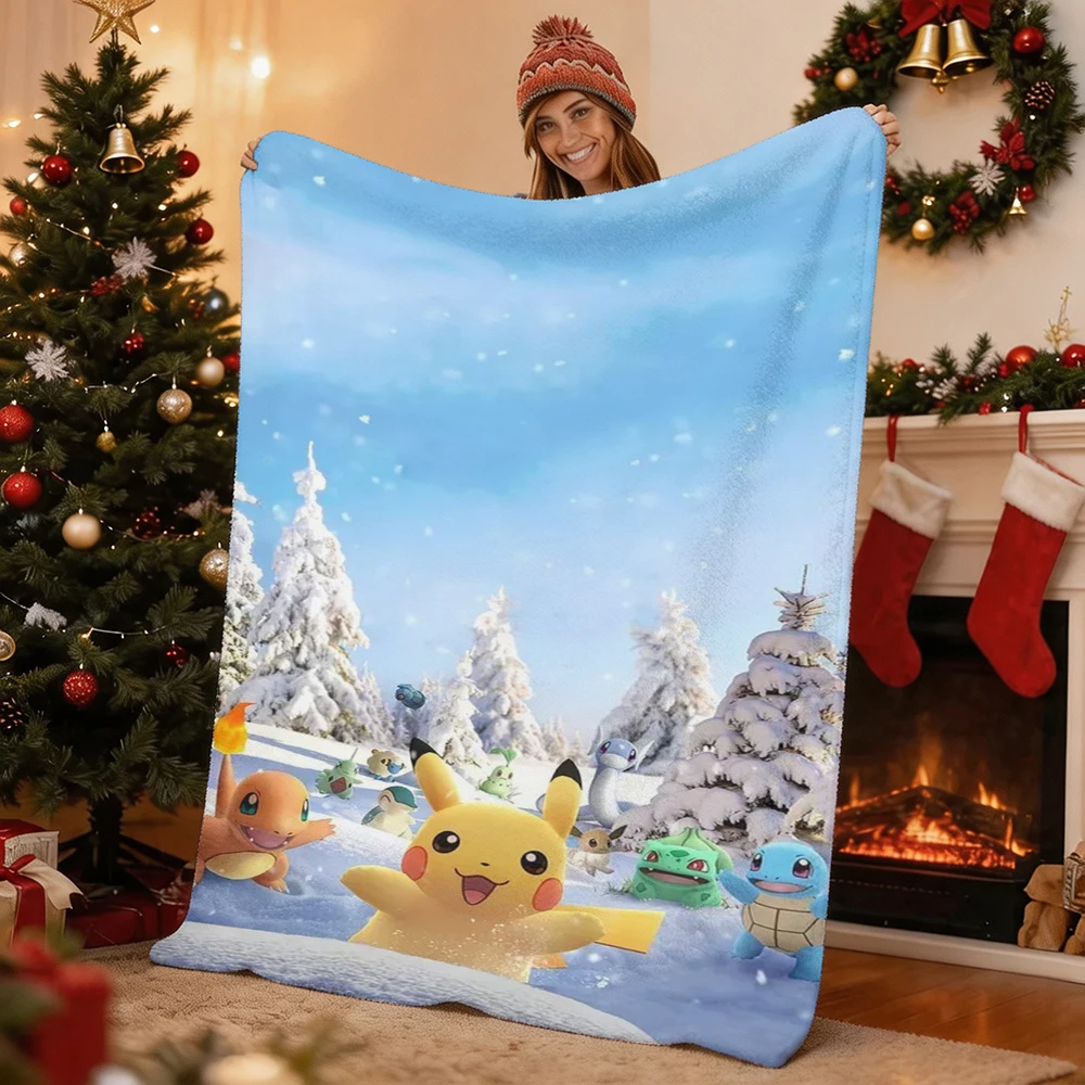 Pokemon Pikachu Charmander Squirtle Bulbasaur Flannel Throw Blanket Soft Warm Winter Sofa Bed Anime Blanket