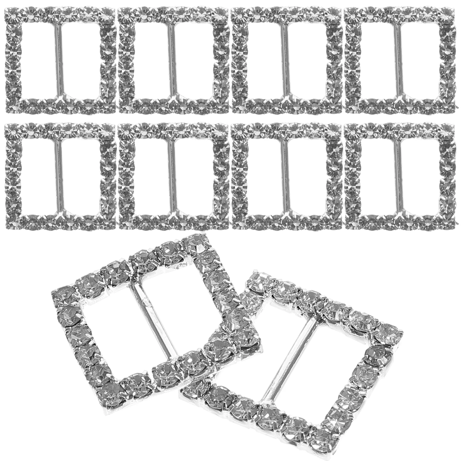 10 pçs em forma quadrada strass cravejado fita fivela sliders para diy artesanato presente de casamento (prata) sliders de fita