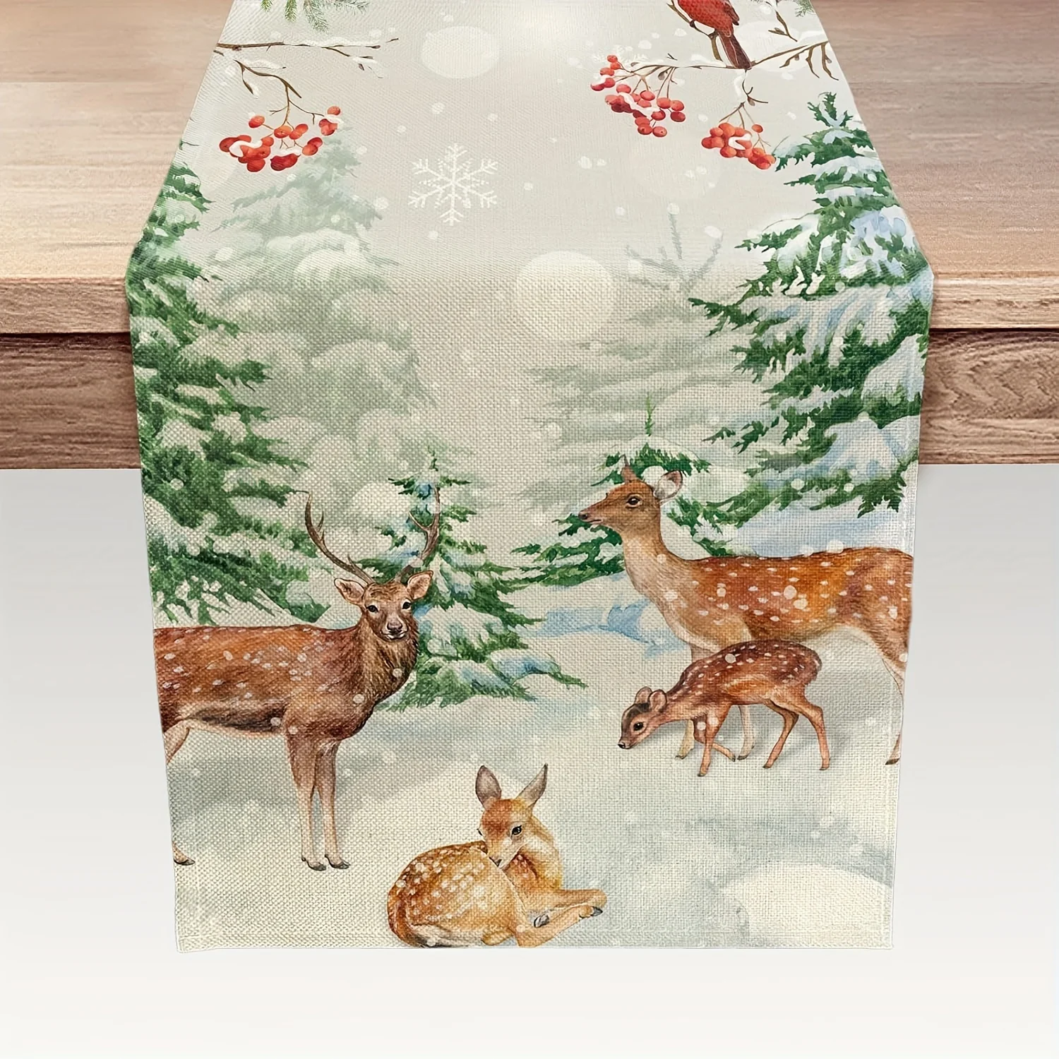 

Christmas Tree Deer Snowflake Table Runner for Table Decor Winter Xmas Rustic Kitchen Dining Table Runners Christmas Decoration