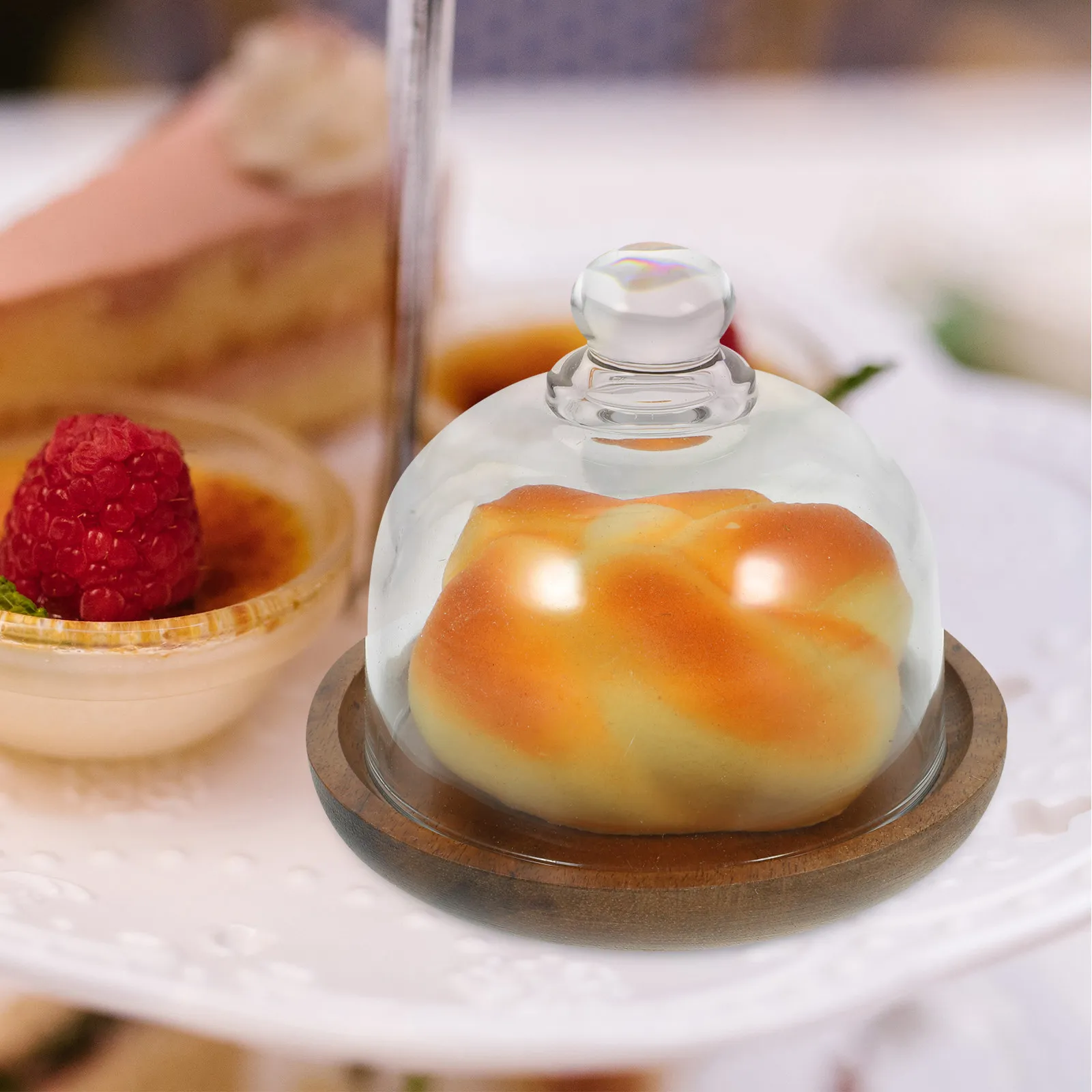 1Set Wooden Mini Dessert Cup Cake Tray Glass Cover Transparent Food Protection Sealed Food Dome Party Dining Kitchen Tray