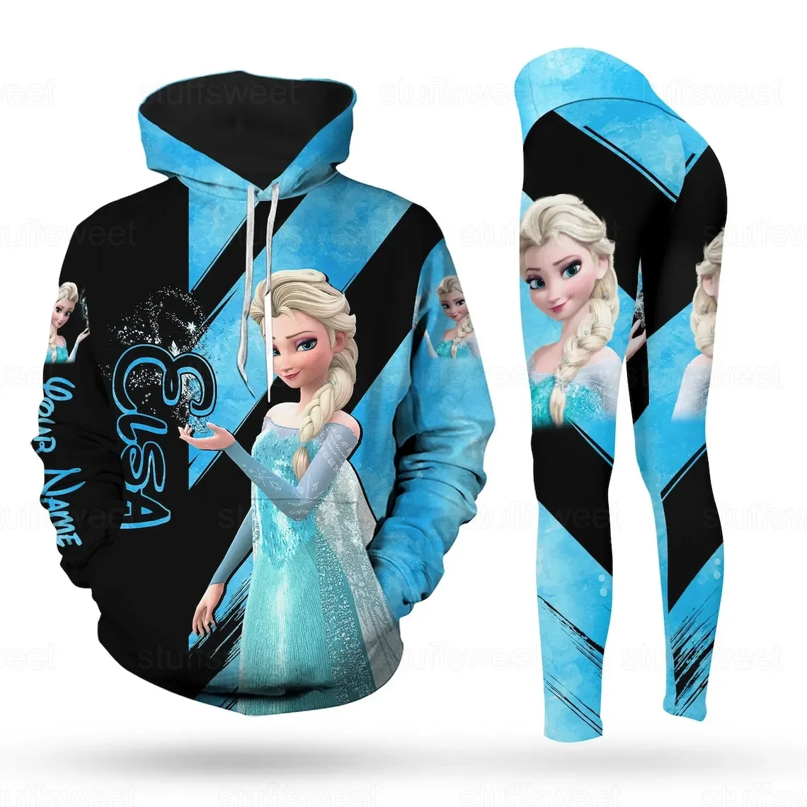 

2024 New Disney Frozen Elsa Princess Women's Hoodie and Leggings Set Suit Elsa Yoga Pants Sweatpants Fashion Sports Suit