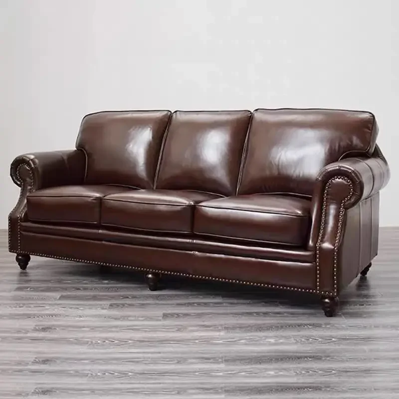 

American sofa leather American rural three-person small apartment living room furniture