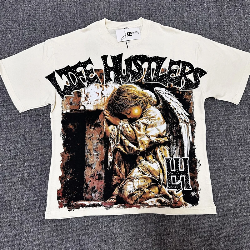 26SS High Quality American Retro Trendy Fashion Life Hustlers Short Sleeved Beaded Men's Women's T-Shirt