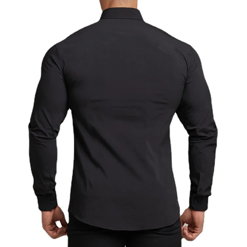 New Fashion Casual long Sleeve Solid Shirt Mens Super Slim Fit Male Social Business Dress Shirt Men Gym Fitness Sports Clothing