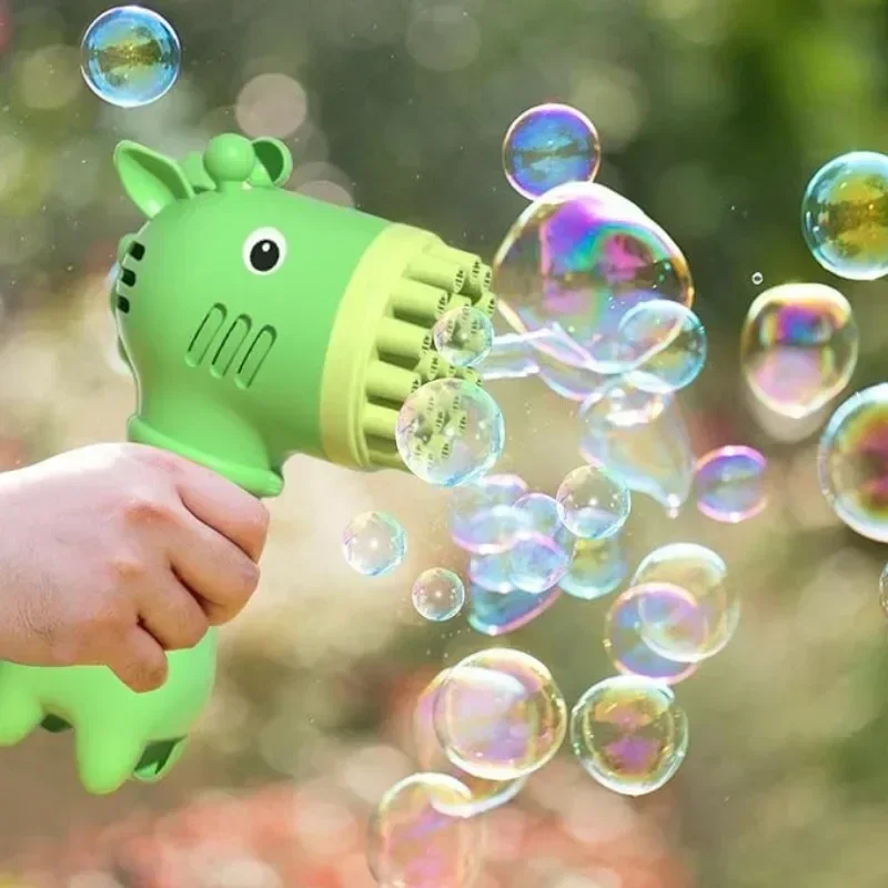 Cute Bubble Machine 2 in1 Giraffe Bubble Fan Toy Bubble Maker Outdoor Party Birthday Play 32 Holes Soap Bubble Machine