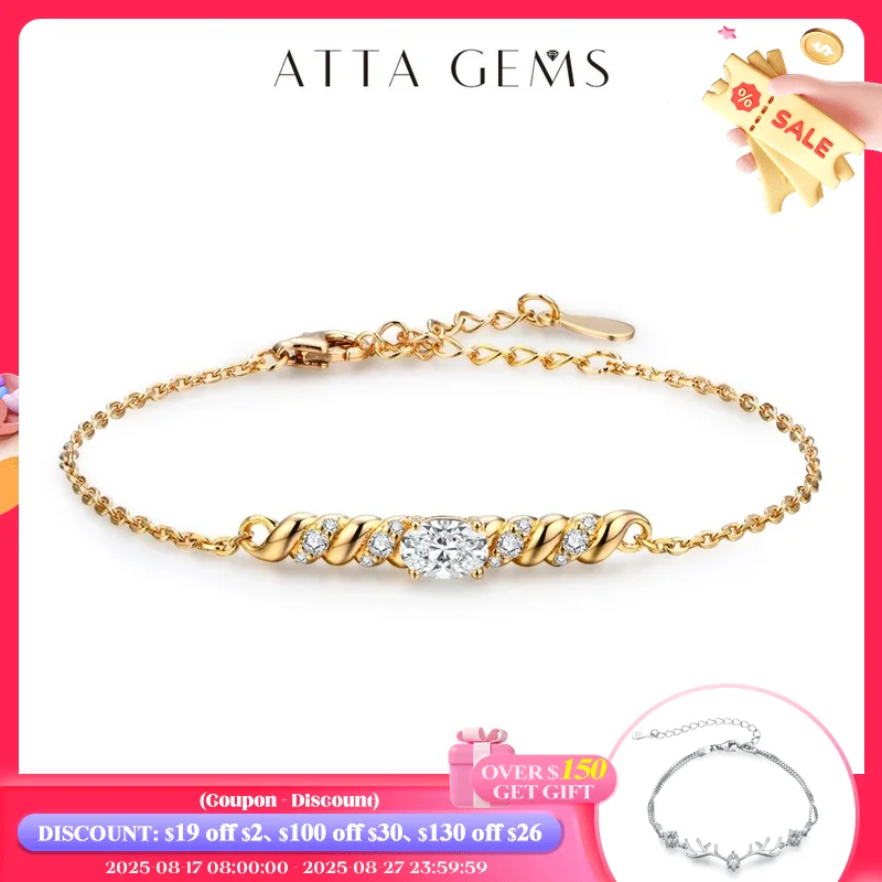 

ATTAGEMS D Color Oval Cut 6*4mm Moissanite Bracelet for Women Solid 10k 14k 18k Yellow Gold Plated Bracelets Party Fine Jewelry