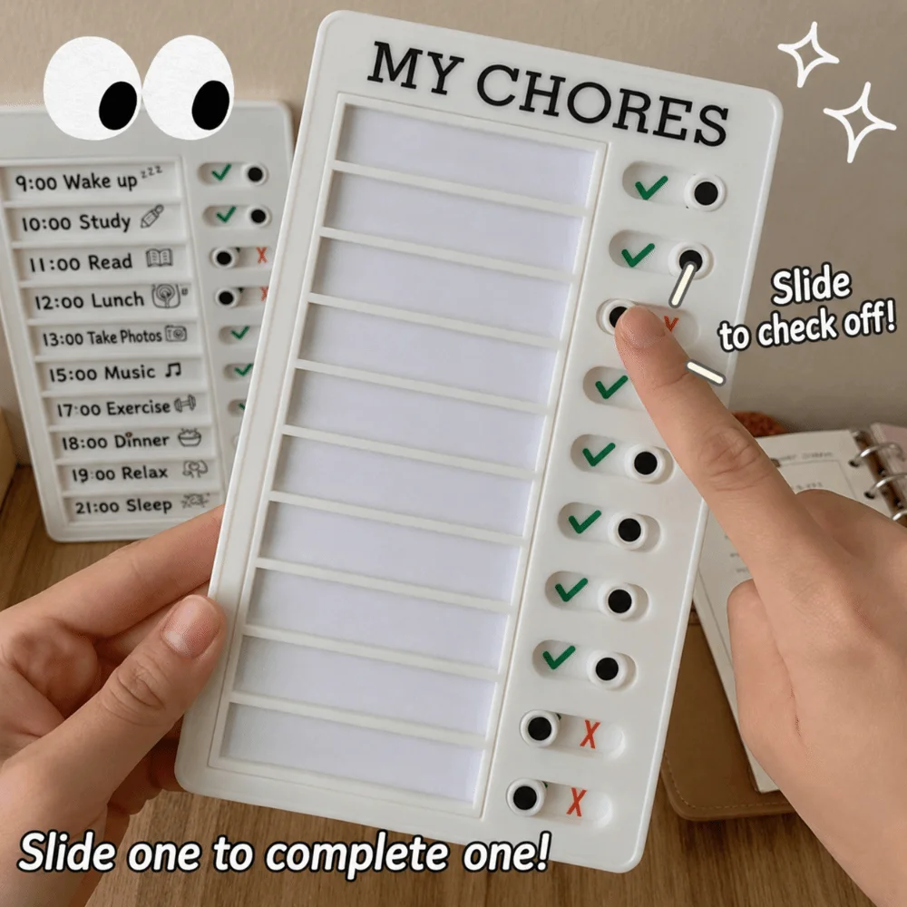 Durable Plastic Chore Chart Reusable Erasable My Chores Checklist Board Sliding Type Self Discipline Checklist Time Management