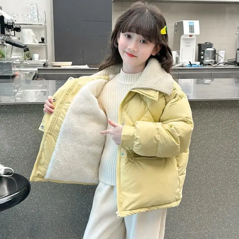 

Kawaii Casual Coat Tops Fashion Children S Clothing 2025 Winter Girls Cotton Padded Coat New Style Fluffy Thickened Jacket Knit