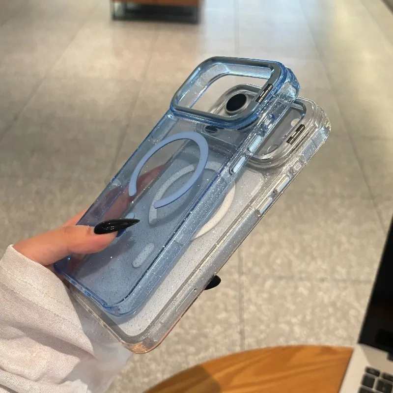 Fashion Glitter Transparent Magnetic Phone Case for IPhone 18 17 16 15 14 13 Pro Max for Magsafe Camera Mount Shockproof Cover - view 6