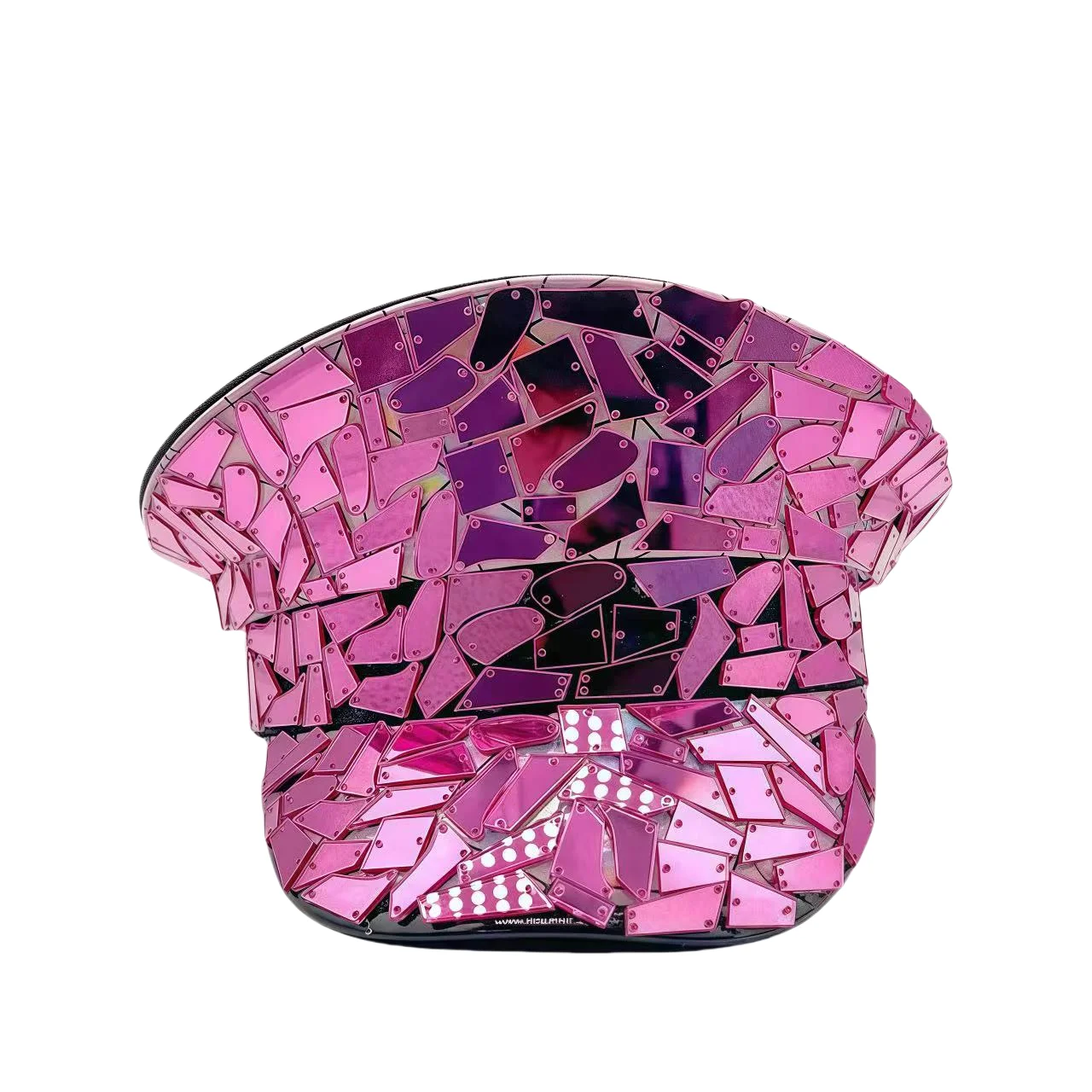 HongLuan gele laser lederen lus kapitein hoed strass & militaire petten voor dames, Rave Festivals accessoires & feestpet man