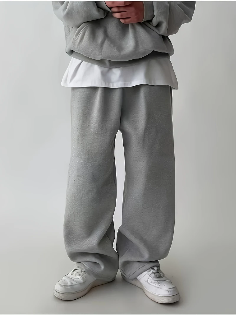 

Fashionable Dressing] Men's 240g Fleece Sweatshirt & 220g Sweatpants Set, Solid Color, Heavyweight Hooded Sporty Style Trendy