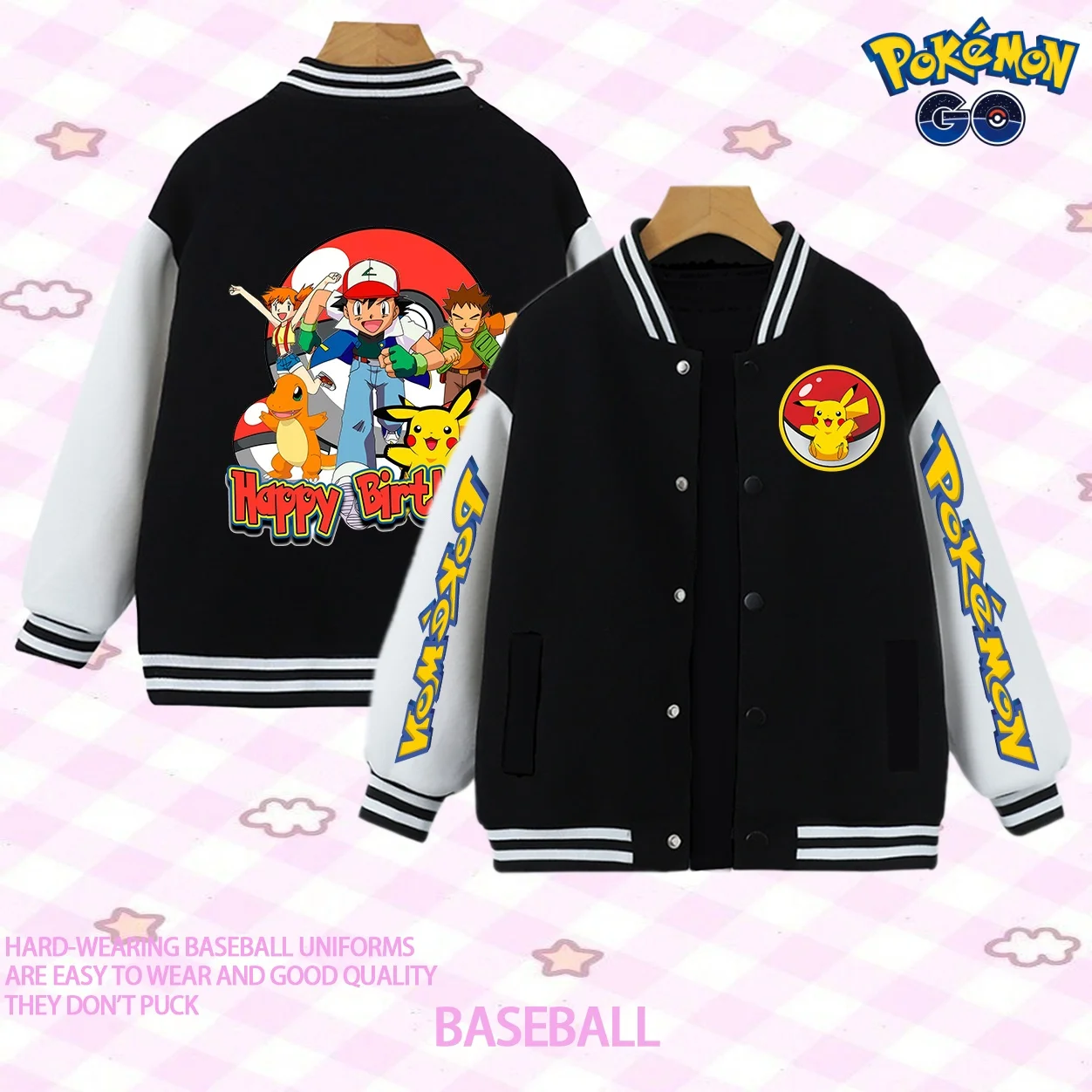 

Hot Fashion Birthday Kids Jacket Winter Hoodies Pokemon Baseball Uniform Thick Coat Ages 2-14 Kids Warm Jacket Tops Boys Girls