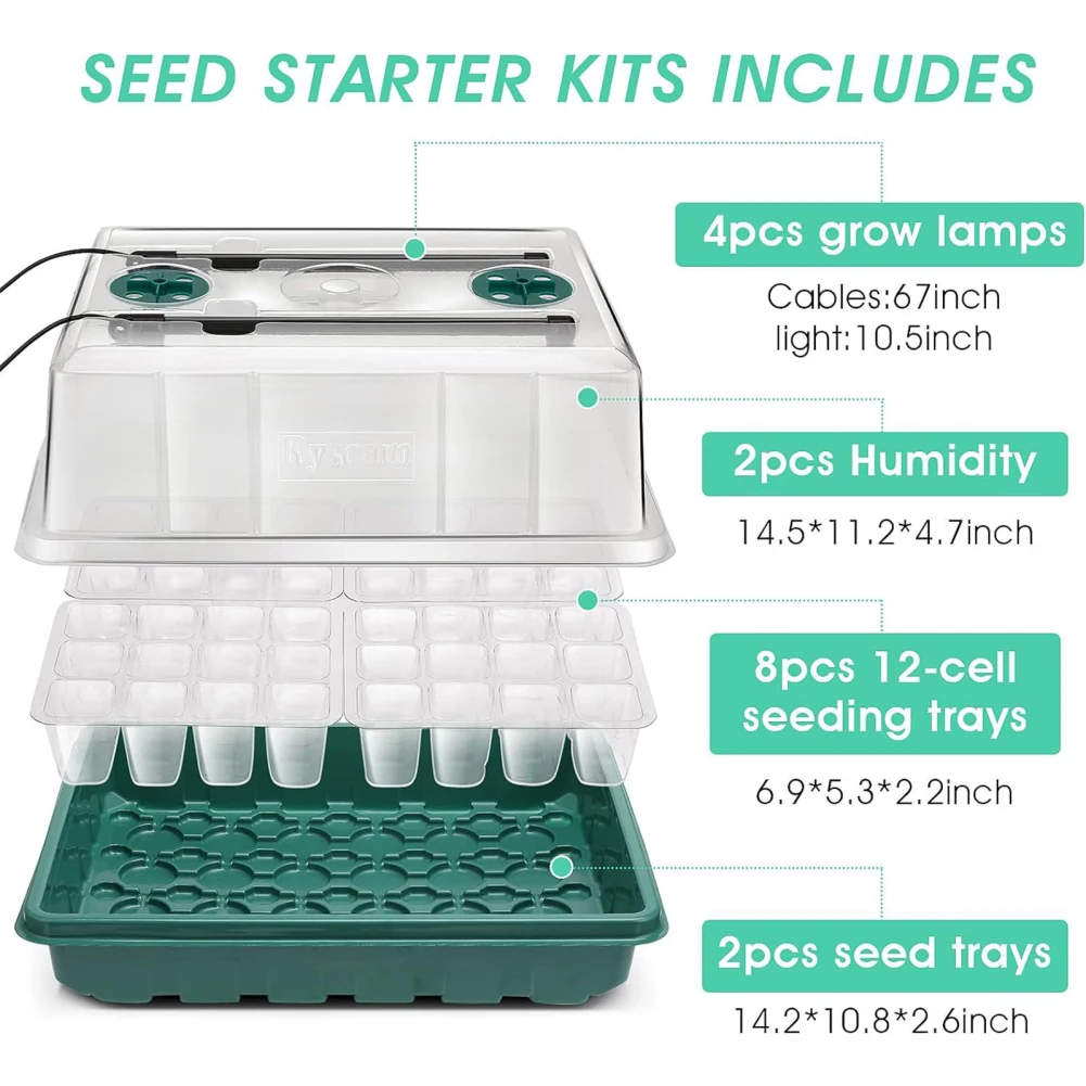 Imagem -03 - Bandeja de Sementes com Grow Light Interruptor Ajustável de Umidade e Temperatura 80 Células Kits para Estufa e Hydrop