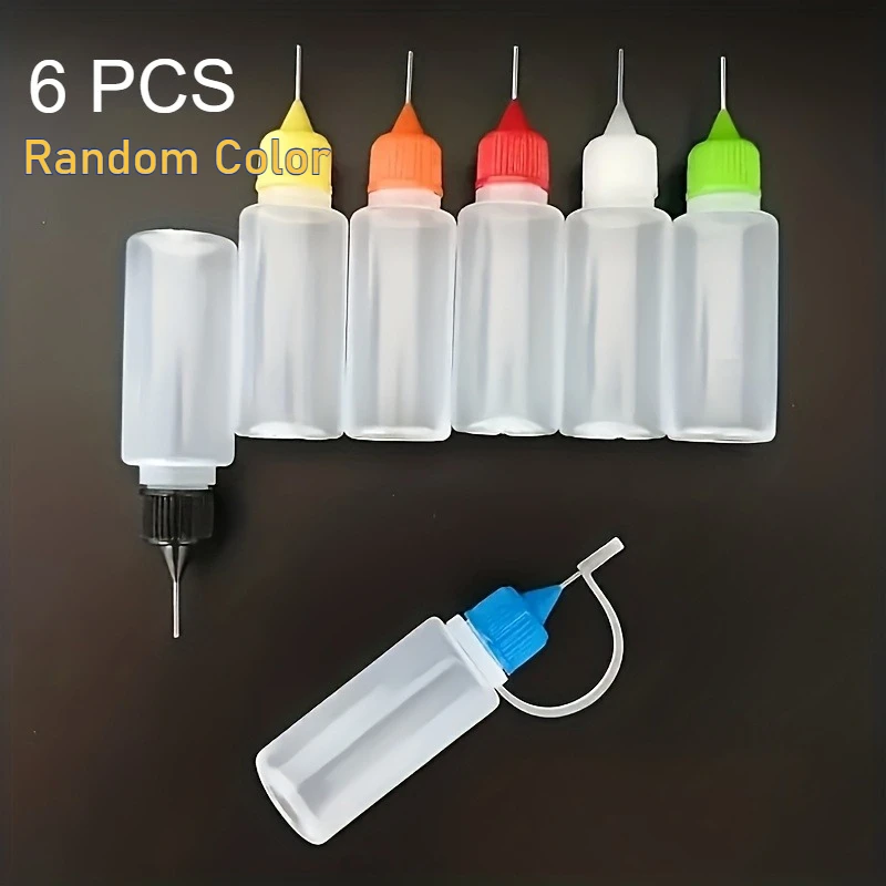 6pcs Precision Tip Applicator Bottles, 0.34oz, Durable Plastic - 6 Random Colors, Painting, Ink, Acrylic Art