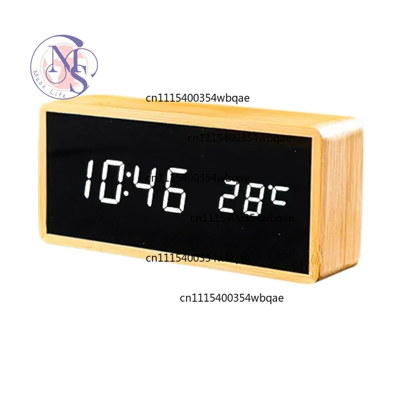 100% Bamboo LED Alarm Clocks Temperature Humidity Multifunction Digital Wooden Snooze Clock Voice Control Living Room Decoration